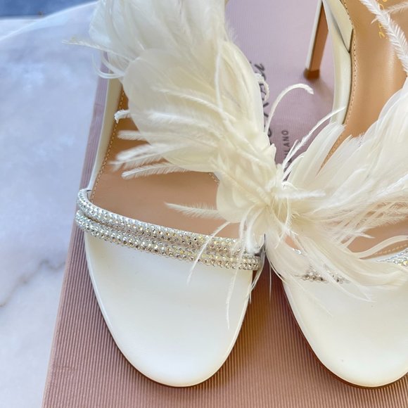 NEW Gianvito Rossi White Sandals Size 37/7.Feather & Crystal Detail Straps Event - Picture 11 of 15